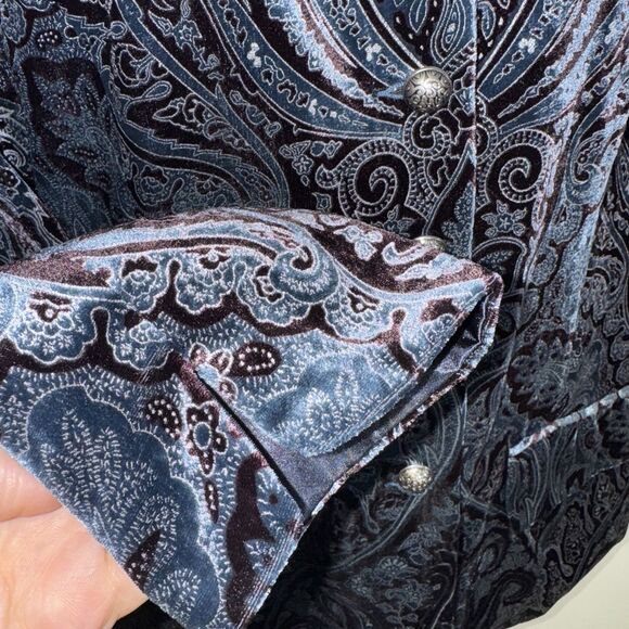 Coldwater Creek Blue Velvet Blazer Paisley Pewter Buttons Women Large Petite - Picture 4 of 11